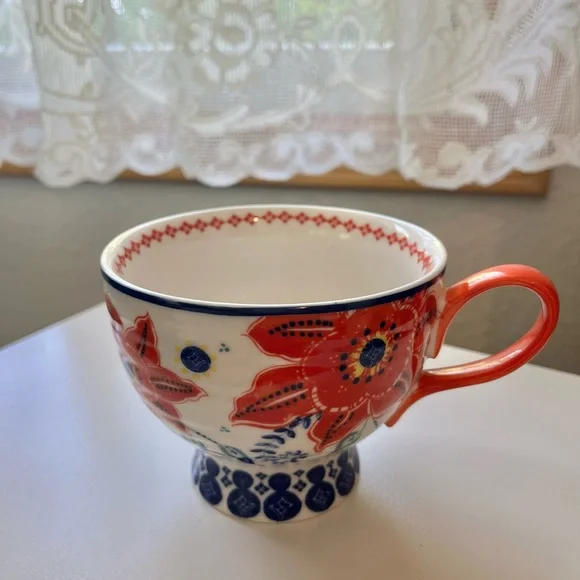 Anthropologie Orange Multi Pedestal Floral Mug Coffee Tea Cup by Jennifer Lewis - Picture 3 of 5